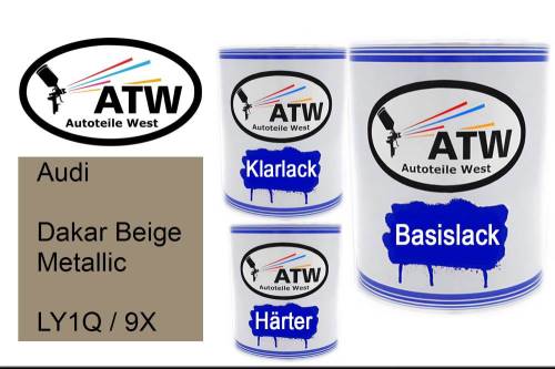 Audi, Dakar Beige Metallic, LY1Q / 9X: 1L Lackdose + 1L Klarlack + 500ml Härter - Set, von ATW Autoteile West.